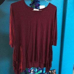 Deep red fringe top
